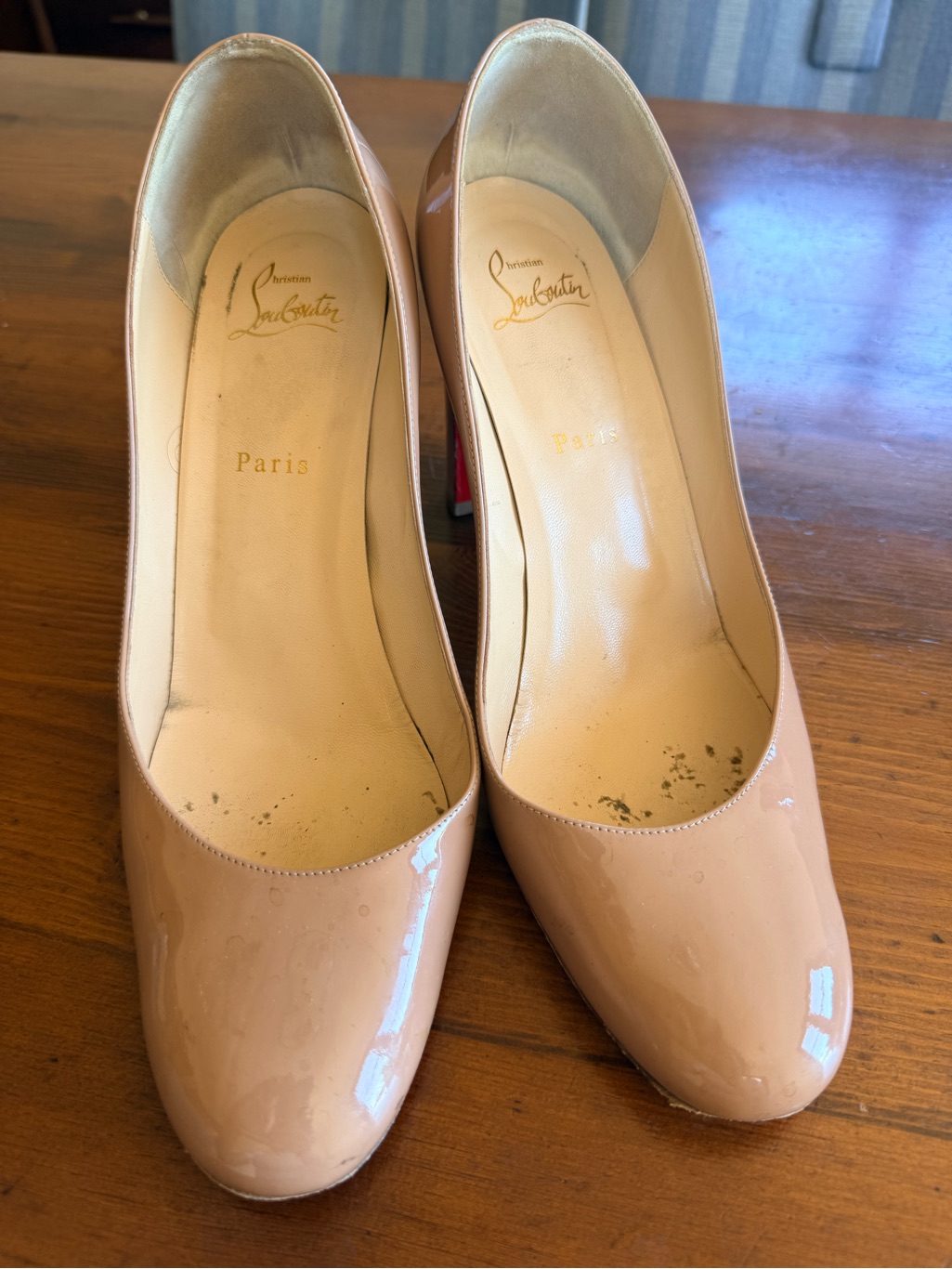 Christian Louboutin Nude Patent Round-Toe Pumps